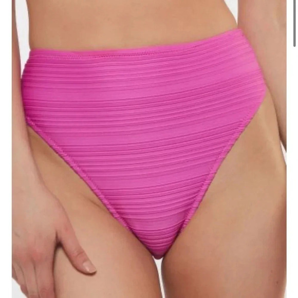 JESSICA SIMPSON Fuschia S Ribbed Tie Square Neck Swimsuit M high waisted bottoms - Picture 5 of 8
